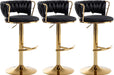 Velvet Bar Stools Set of 3, Counter Height Barstools with Low Back, Gold Swivel Bar Stool for Kitchen Island, Pub (Black)