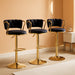 Velvet Bar Stools Set of 3, Counter Height Barstools with Low Back, Gold Swivel Bar Stool for Kitchen Island, Pub (Black)