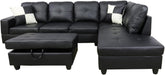Sectional Sofa Faux Leather Modern L Shaped Couch Set 103.5”Wide Including Chaise and 3 Seating Sofa with Storage Ottoman for Living Room Furniture (Right Hand Facing, B-Black)