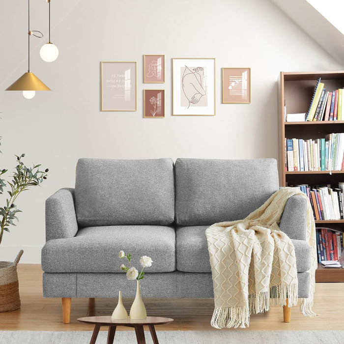 Light Grey Small Loveseat Sofa: Mid-Century Modern Style