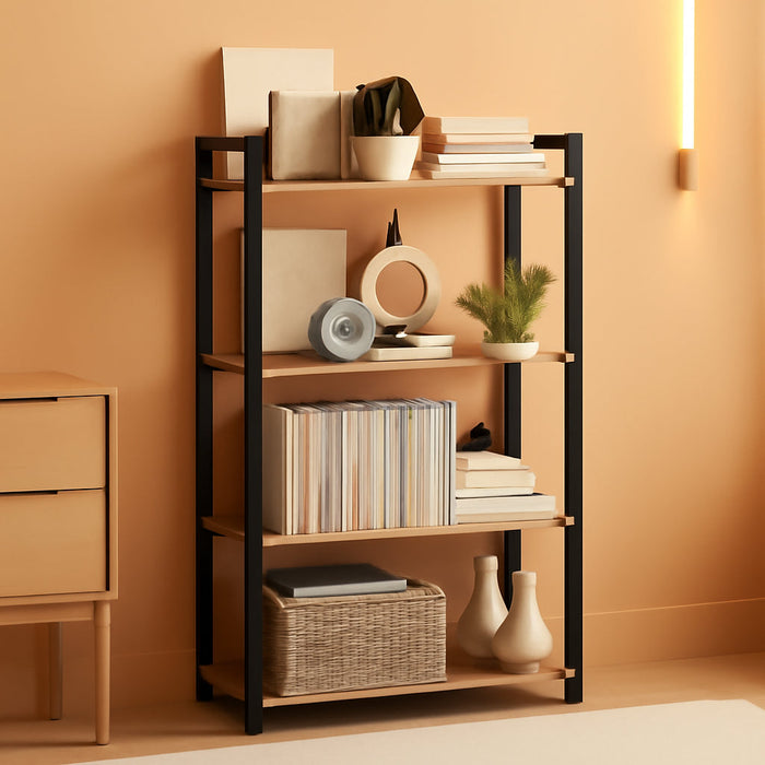 4-Tier Bookshelf, Bookcase with Steel Frame, Book Shelf for Living Room, Home Office, Study, 11.8 X 26 X 47 Inches, Industrial Style, Rustic Brown and Ink Black ULLS60BX