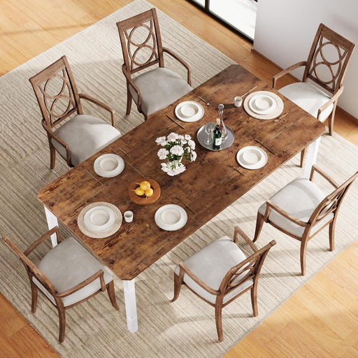 Dining Table SeventyNineInch White Brown Farmhouse