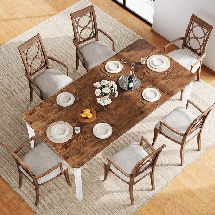 Dining Table SeventyNineInch White Brown Farmhouse
