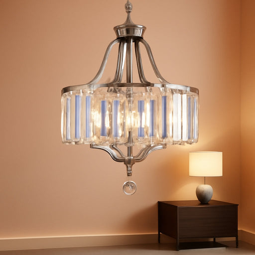 Modern Crystal Chandeliers round 4-Light Large Brushed Nickel Pendant Lighting Fixture for Dining Room Living Room Kitchen Island Bedroom Hallway Hall Foyer, 15.7"