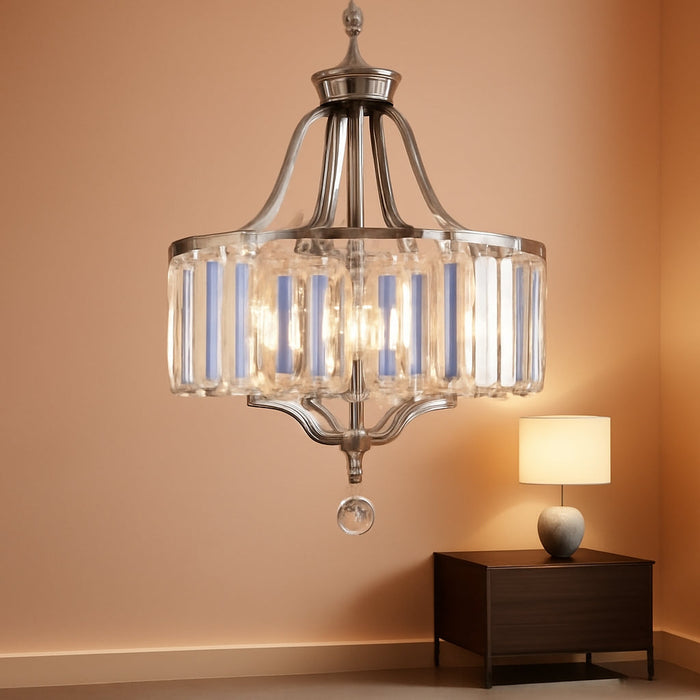 Modern Crystal Chandeliers round 4-Light Large Brushed Nickel Pendant Lighting Fixture for Dining Room Living Room Kitchen Island Bedroom Hallway Hall Foyer, 15.7"