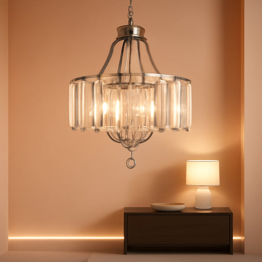 Modern Crystal Chandeliers round 4-Light Large Brushed Nickel Pendant Lighting Fixture for Dining Room Living Room Kitchen Island Bedroom Hallway Hall Foyer, 15.7"