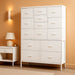 48" H Tall Dresser with 15 Drawers, Fabric Storage Dresser with Steel Frame & Wood Top, Sturdy Dressers for Bedroom, Closet, Hallway, Living Room (White)