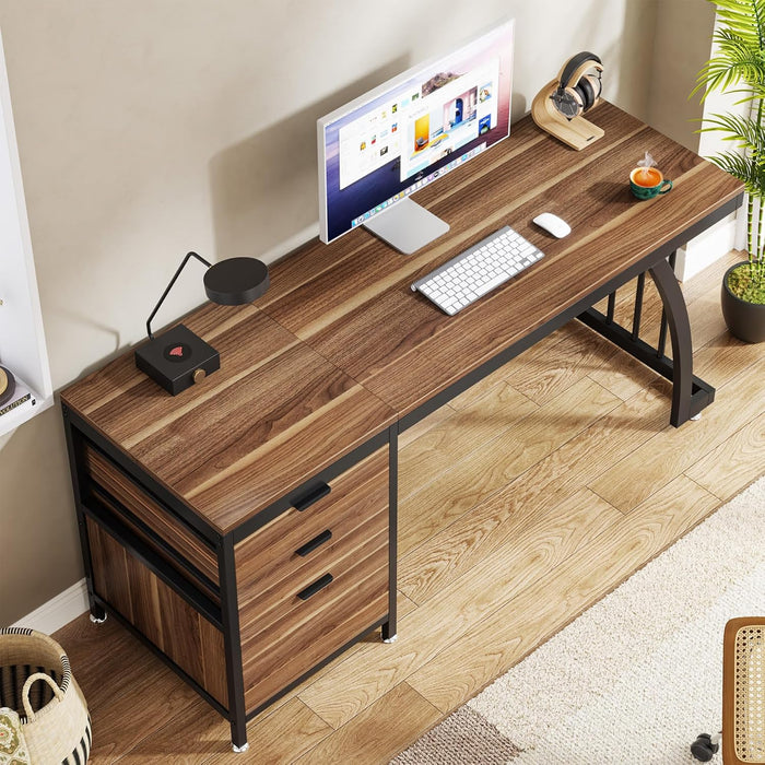 Computer Desk with 3 Drawers, 59-Inch PC Desk with Reversible Drawers, Industrial Study Writing Table Workstation with File Storage for Home Office, Walnut