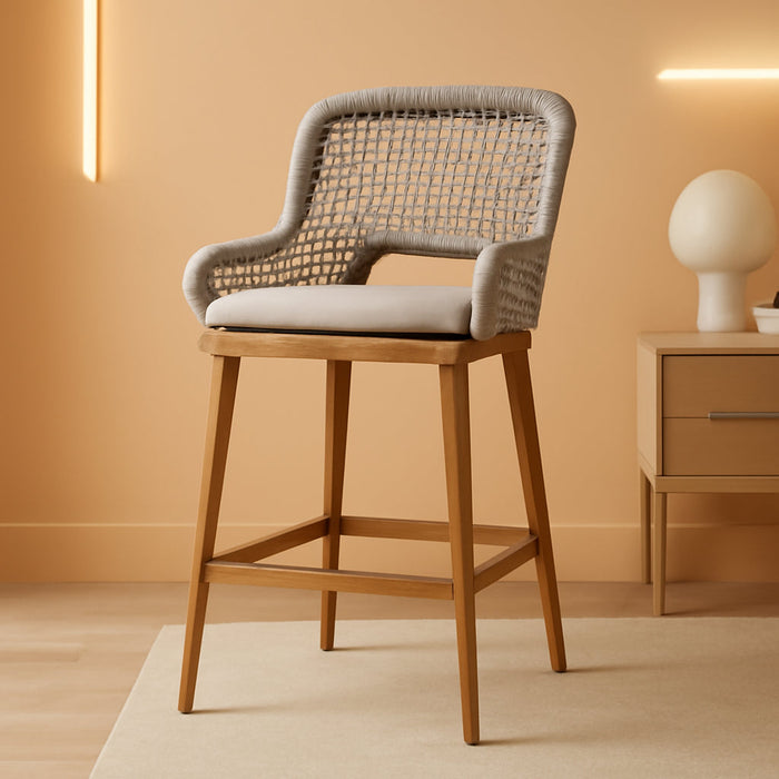 Counter Height Bar Stools Set of Rattan Chair Boho Aluminum