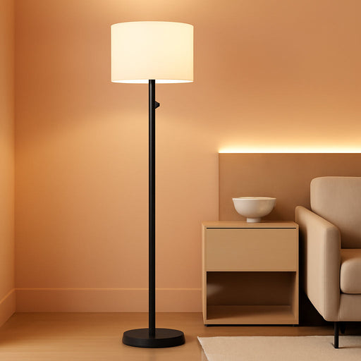 Black Dimmable Tall Floor Lamp 1000Lumens LinenShade