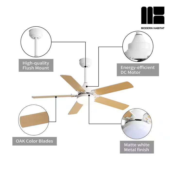 Whisperbloom Blade Span 42 In. Smart Indoor White Ceiling Fan with LED Light Bulbs with Remote Control