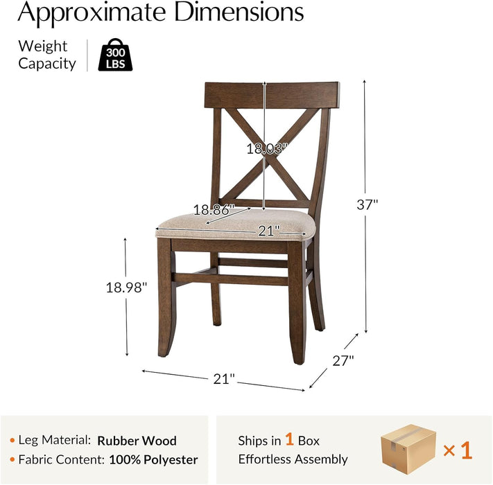 Solid Wood Dining Chairs Set of 2 with Cross Back, Walnut