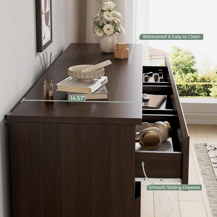 Modern 9 Drawer Dresser for Bedroom, Simply Chest of Drawers, Wood Storage Dresser with Deep Drawers for Living Room Hallway Entryway (Brown)