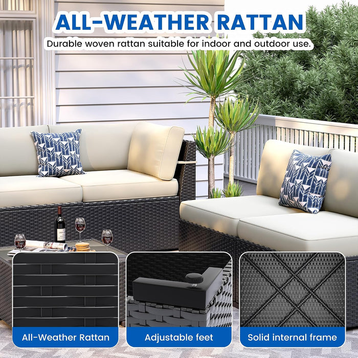 8 Piece Patio Furniture Set with 44” Fire Pit Table with Thickened Cushions