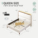 Queen Size Bed Frame with LED Lights and Charging Station Linen Upholstered Platform Bed Frame with 51.2" Tall Headboard Wingback and Storage Shelf, No Box Spring Needed, Noise Free, Beige
