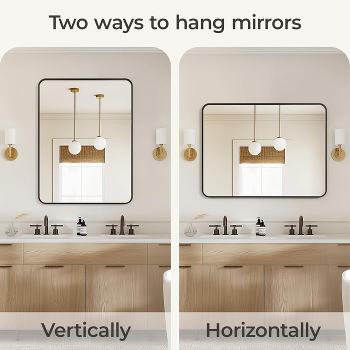 Black Bathroom Mirror for over Sink 30 X 40 Inch, Metal Frame Rectangle Vanity Mirror, Modern Farmhouse, Wall Mounted