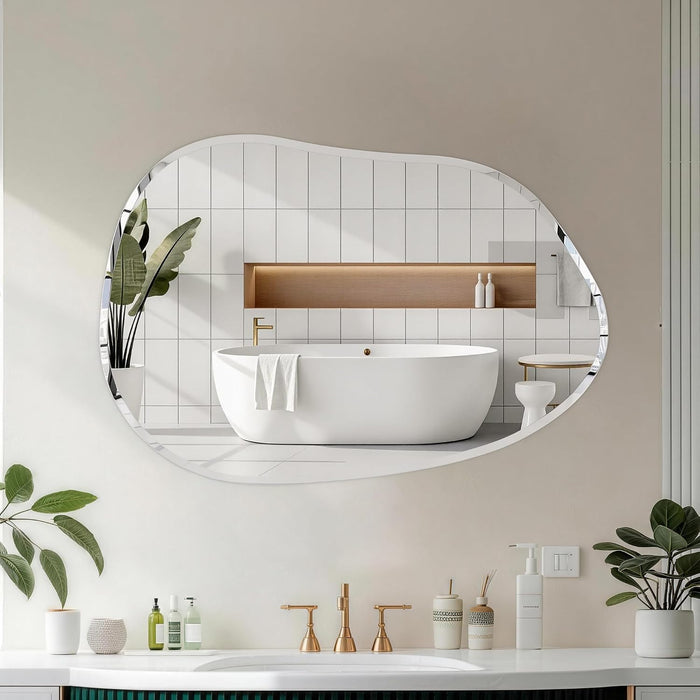 Irregular Wall Mirror,27X20 Asymmetrical Frameless Bathroom Mirror