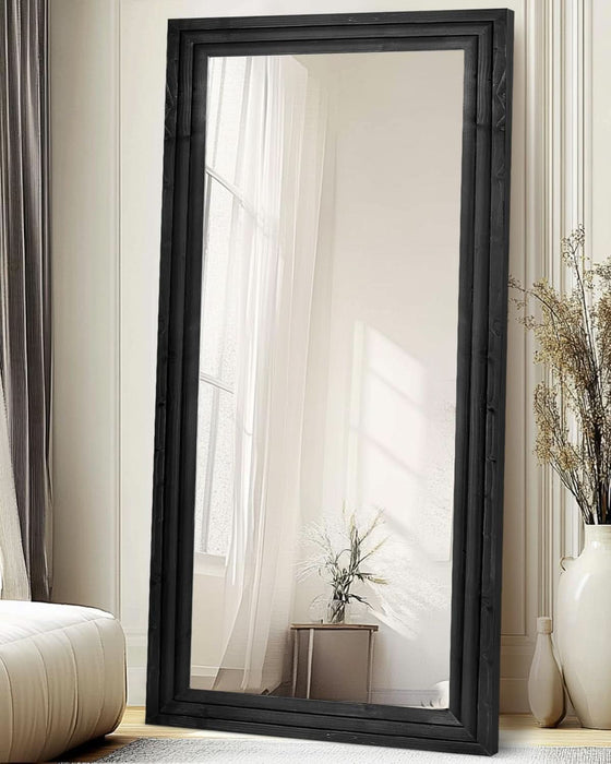 76x34 Floorstanding Mirror With Black Hardwood Frame