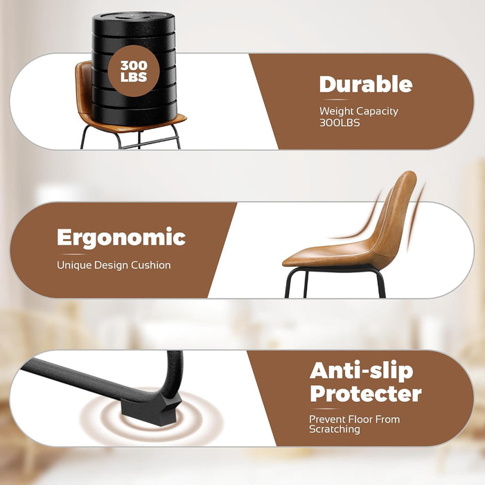 Dining Chairs Set of 2, 18In PU Leather Kitchen Chair with Metal Leg, Brown