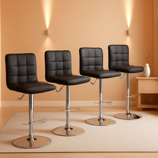 Set of 4 Adjustable Swivel Barstools, Modern PU Leather Kitchen Counter Bar Stools, Square Back Bar Stool