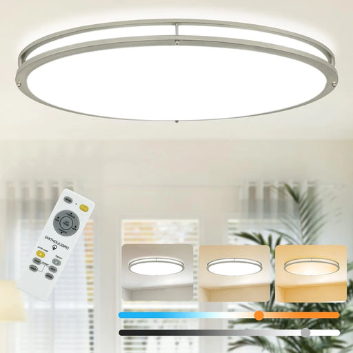 32" Oval LED Ceiling Light Fixture, 65W Dimmable LED Flush Mount Ceiling Light with Remote, 3 Color Adjustable, Brush Nickel Finish for Living Room Bedroom Dining