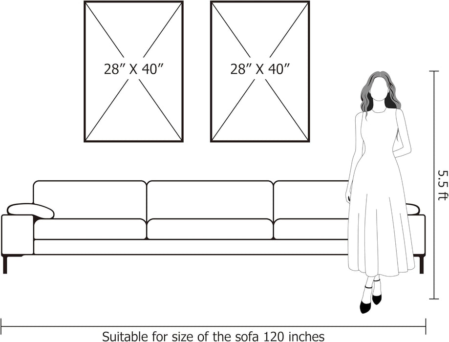 Framed Neutral Abstract Wall-Art Painting - Large Abstract Canvas Wall Decor 3D Curve Illustrations Hand Painting for Living Room, Bedroom, Office - 2 Piece 28 X 40 Inch, Ready to Hang