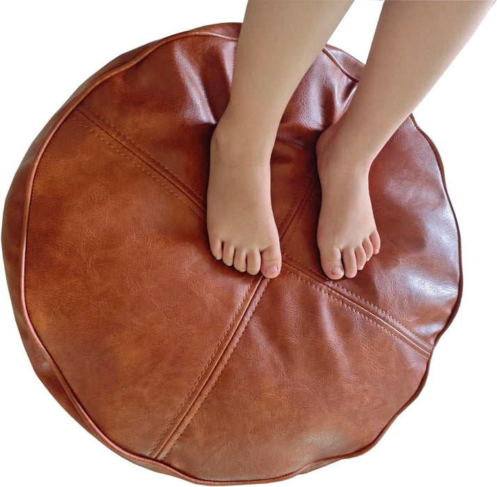 Faux Leather Pouf Cover,Unstuffed Pouf Ottoman Round,Φ19.7X13.7 Mid-Century Moroccan Large Floor Storage Foot Rest Bean Bag for Living Room Bedroom,Brown