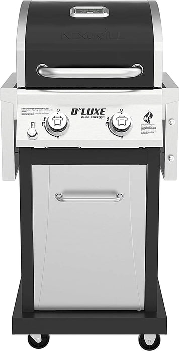 Deluxe 2-Burner Propane Gas Grill W/ 2 Foldable Shelves, Outdoor Cooking, Patio, BBQ, Silver & Black, 720-0864RA