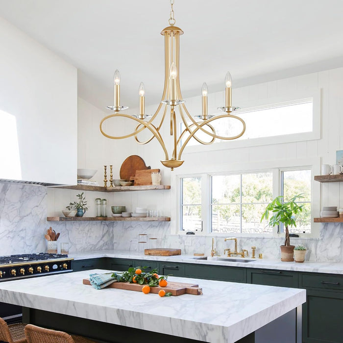 Gold Five Light Chandelier Fixture Crystal Accents