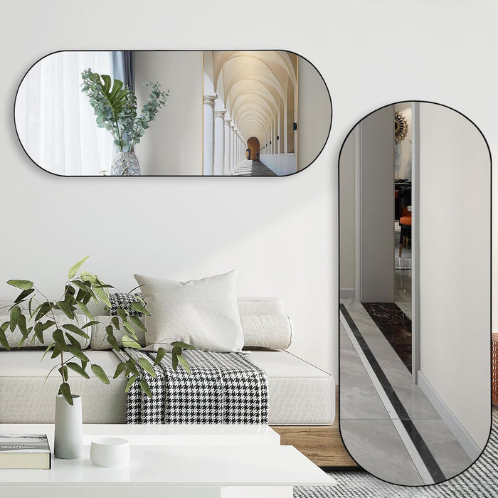 Arched Full Length Floor Mirror, Oval Full Floor Mirror, Large Wall Mounted Arched-Top Body for Living Room, Bedroom, Bathroom, Entryway, Dressing Room (Black, 64 * 21)