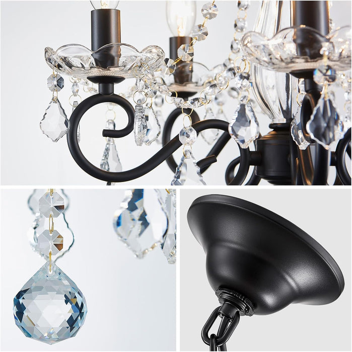 Small Crystal Chandelier, Modern Black Chandelier Dining Room Light Fixture, Mini Crystal Pendant Light for Bedroom Ceiling Light Fixture for Living Room Entryway Kitchen Island Hallway