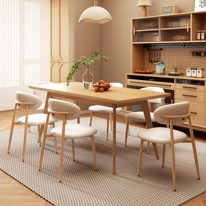 Upholstered Dining Chairs Set of 4 Mid-Century Modern Kitchen & Dining Room Chairs with PU Leather Seat and Backrest Ergonomic Sillas De Comedor(Original/Beige)