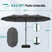 13 FT Patio Umbrella with Solar Lights, Double-Sided Outdoor Table Umbrellas with Crank, Large Rectangular Market Umbrella for Porch, Lawn, Pool, Backyard, Gray