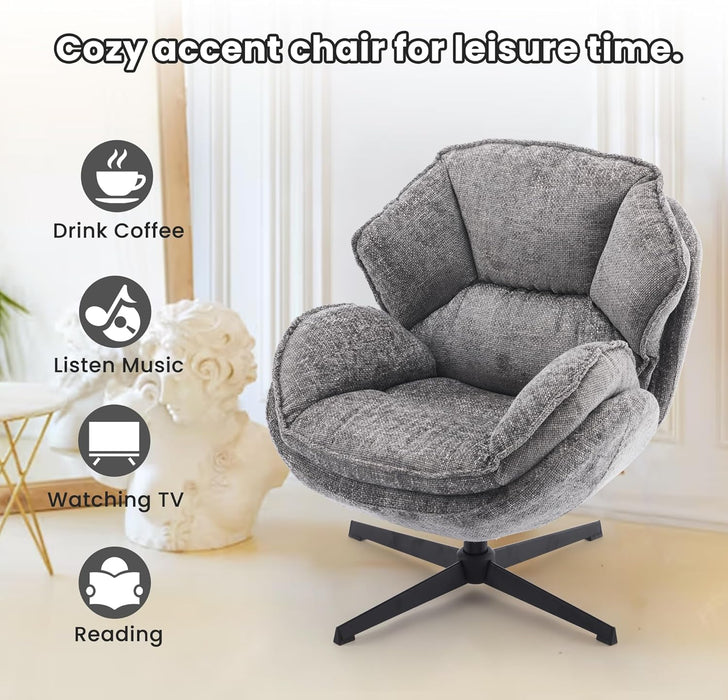 Swivel Accent Chair for Living Room, Upholstered Armchair with Metal Legs, Lounge Sofa Chair, Comfy Leisure Chairs for Bedroom Reading (Gray)