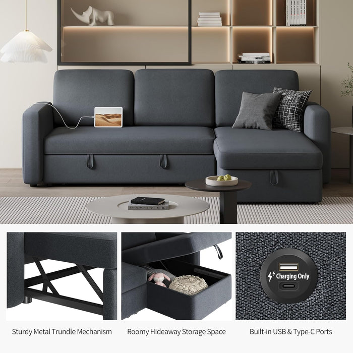 Dark Gray Sectional Sofa with Chaise & USB