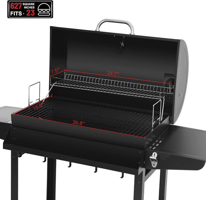 CC1830T 30-Inch Barrel Charcoal Grill with Warming Rack & Front Storage Basket, Outdoor BBQ Grill with 627 Sq. In. Grilling Area for Backyard Barbecue Cooking Party, Black