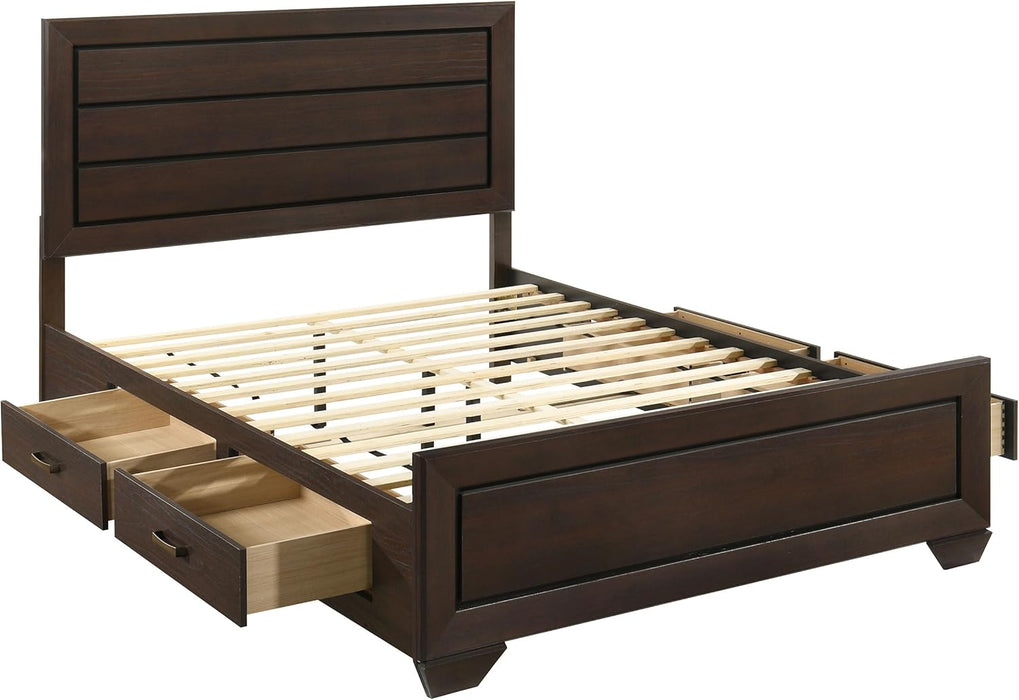 Home Furnishings - Kauffman - Wood - Queen Platform Bed with Horizontal Planked Headboard, 4 Drawers, and Side Storage - Bedroom - Dark Cocoa - 204390Q