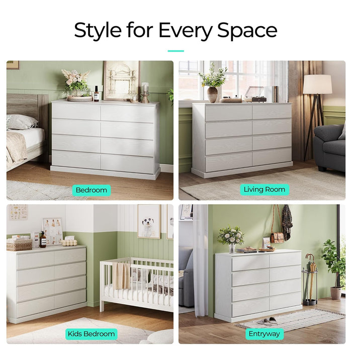 8 Drawer Dresser White Contemporary Farmhouse Storage