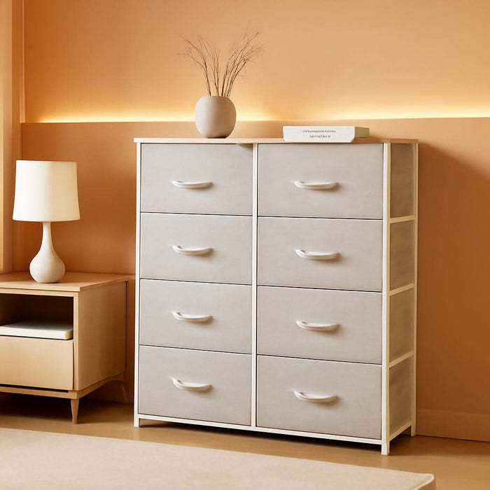 Dresser for Bedroom, Fabric 8 Drawers, Tall Dresser with Fabric Bins, Storage Tower Unit, Chest of Drawers for Living Room, Hallway, Closets