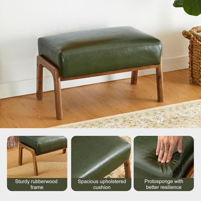 Foot Stool Ottoman, Modern Leatherette Sofa Stool Vanity Chair with Rubber Wood Frame, Footrest Ottoman Bench for Living Room, Entryway, Hunter Green