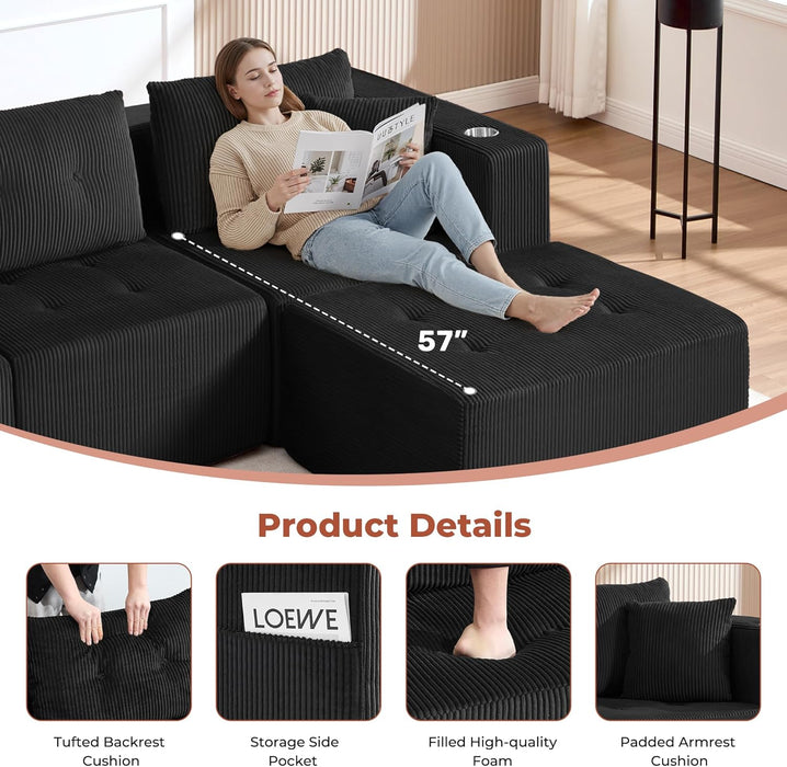 100Inch U Shaped Oversized Modular Sofa LuxuriousCorduroy
