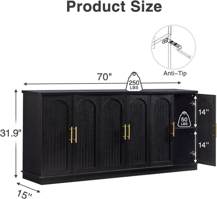 70" Modern Buffet Cabinet with 6 Doors Storage (Black)