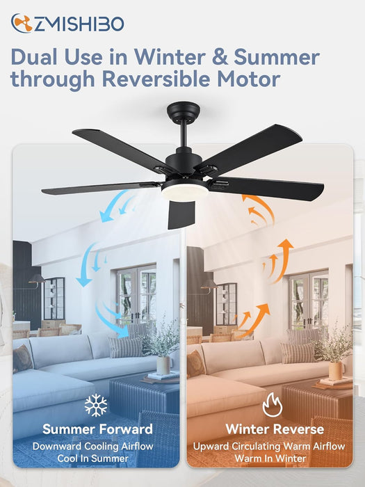 2 Pack 52" Ceiling Fans with Lights, Black Modern Ceiling Fan with Remote, Farmhouse Indoor Ceiling Fan with Dual Finish Blades, Quiet & Strong Motor, Bright LED Light.
