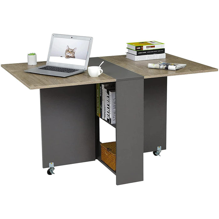 Folding Drop Leaf Dining Table with Wheels/Shelf