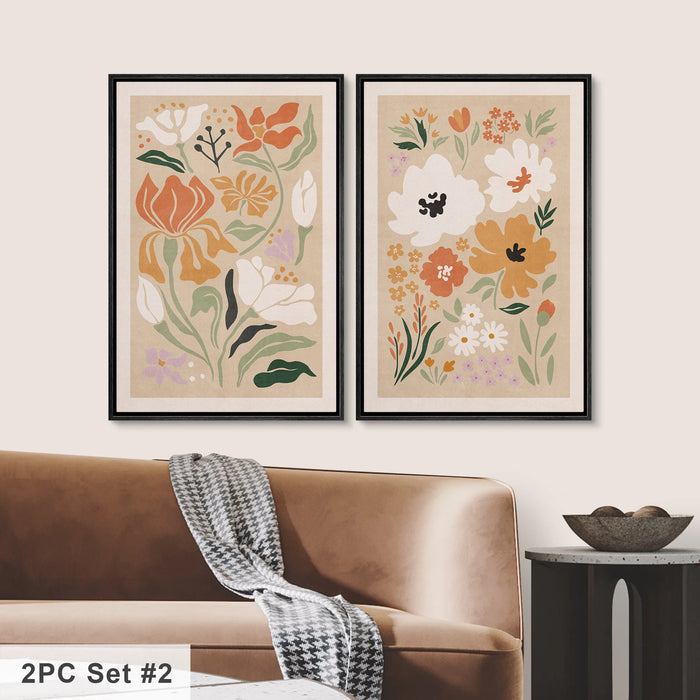 Boho Wall Art Prints, Mid Century Modern Minimalist Boho Wall Art Framed Botanical Flower Art Print for Bedroom