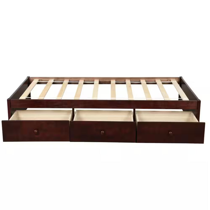 Cherry Twin Size Platform Storage Bed with 3 Drawers Storage