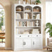 73.2" Tall Farmhouse Arched Bookshelf with Drawer and Door, 6 Tier Mid Century Modern Book Shelf and Bookcase with Storage, Floor Standing Display Cabinet for Living Room, Home Office, White
