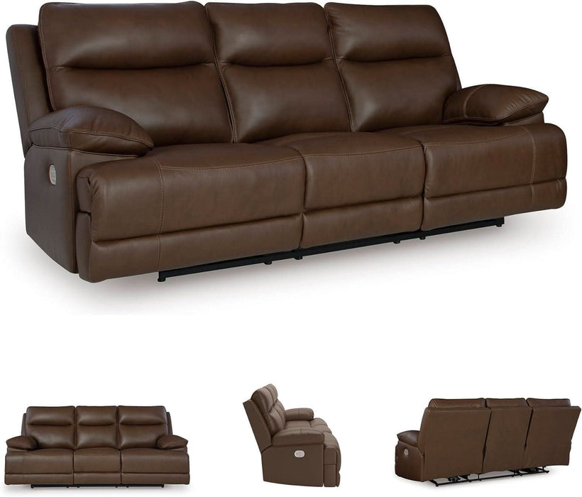 Vonryan Modern Leather Match Power Reclining Sofa with USB Ports, Dark Brown