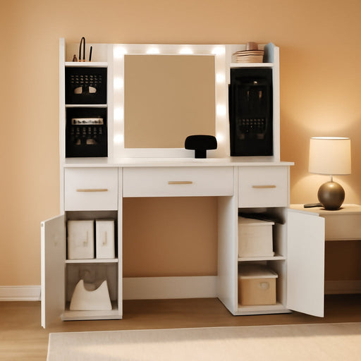 White Makeup Vanity Desk With Brilliant Illumination