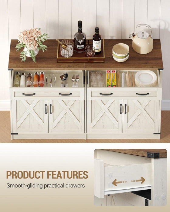Buffets Cabinet with Storage, Sideboards Cabinet with Drawer, 55.1" Coffee Bar Cabinets with Doors & Adjustable Shelves, Modern Farmhouse Kitchen Storage Cabinets for Diningroom, White Brown